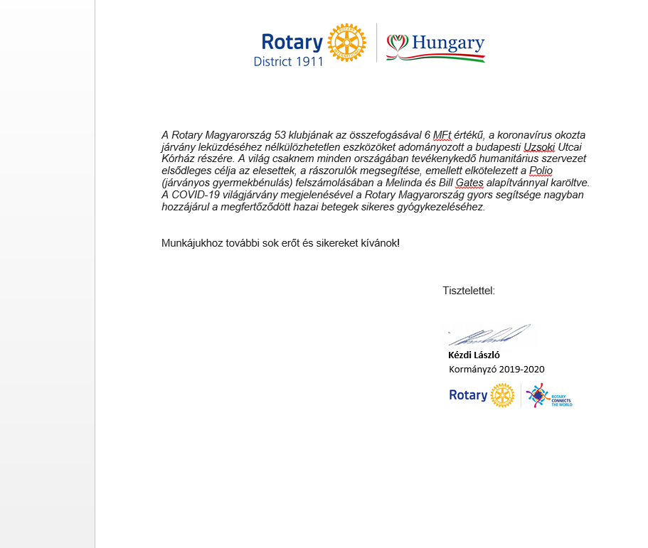 A Rotary Hungary felajánlása